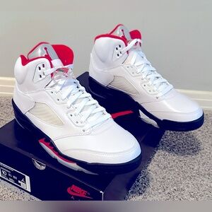 Men Air Jordan 5 Retro. 2020. True White/Fire Red-Black. New in Box. Size 10
